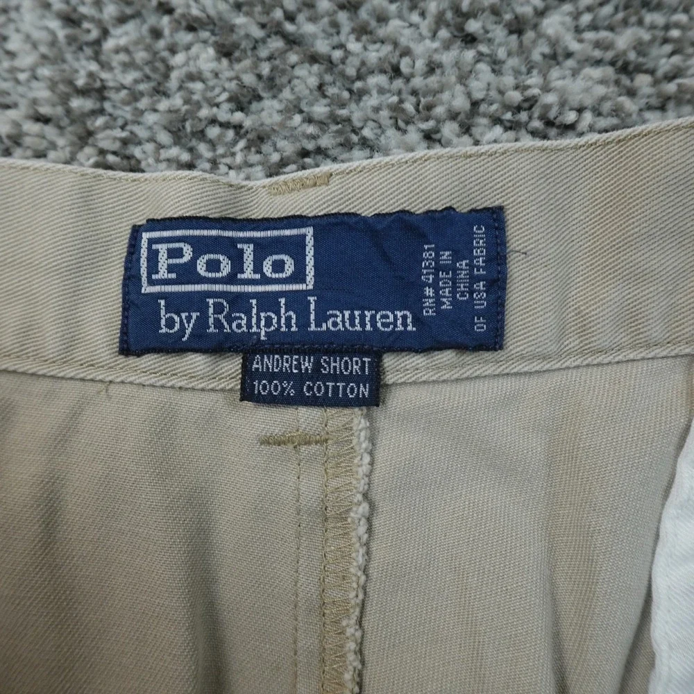 VTG Polo Ralph Lauren Shorts Mens 34 Beige Tan Andrew Chino Pleated 90s Golf Dad